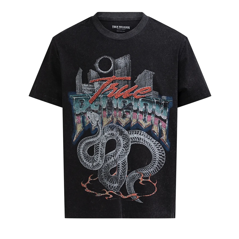 True Religion T-Shirt T-Shirt SNAKE- Gerader Schnitt- Überschnittende schwarz