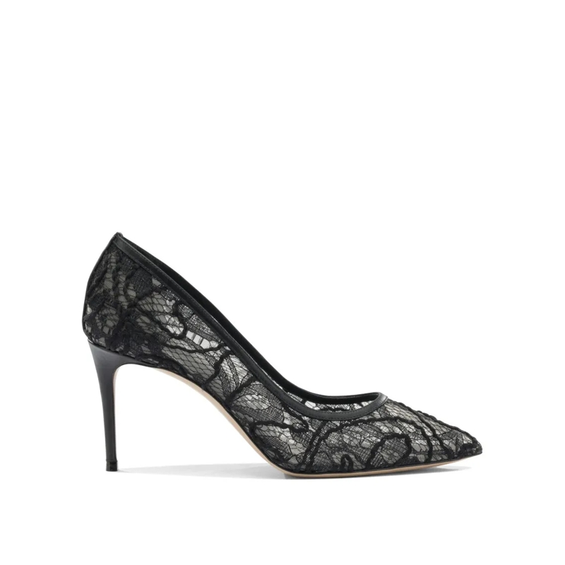 Casadei Pumps Pointed Toe Lace Overlay Pumps Grey