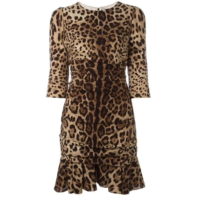 Dolce&Gabbana T-Shirt Dolce & Gabbana Silk Leopard Ruched Dress braun