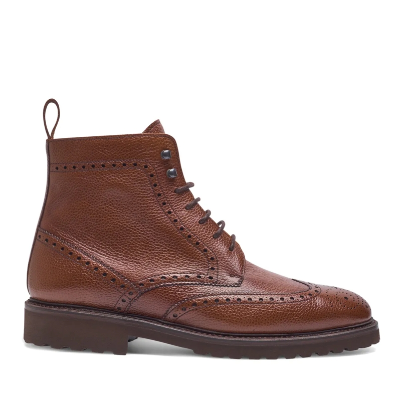 Henry Stevens Schnürstiefel Der handgemachte Winston Full-Brogue Derby Boot in mittel-braun