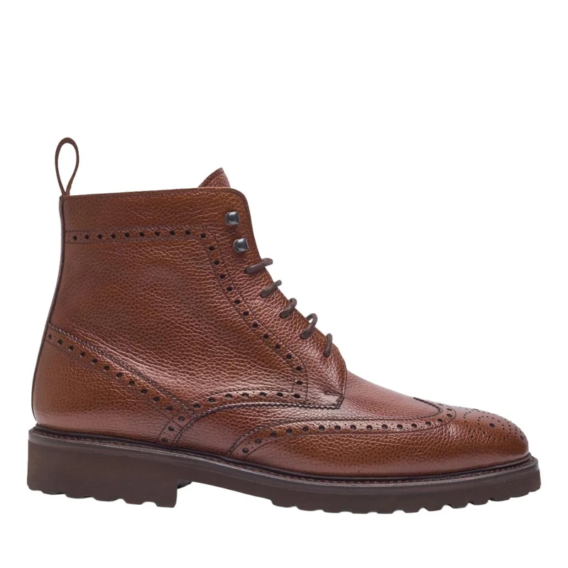 Henry Stevens Schnürstiefel Der handgemachte Winston Full-Brogue Derby Boot in mittel-braun