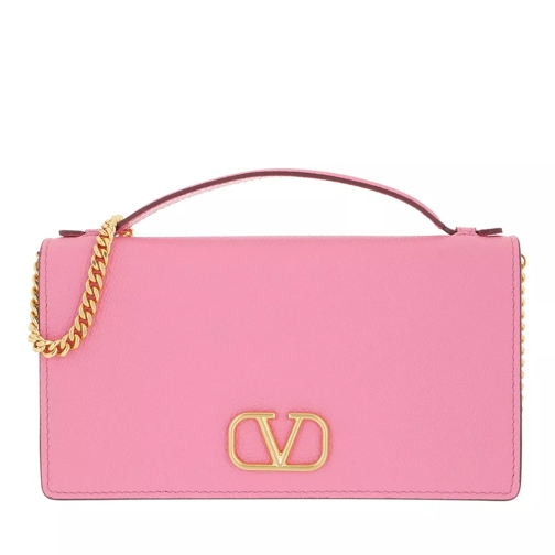 Valentino Garavani Wallet On Chain Calfskin Dawn Pink Kedjeplånbok