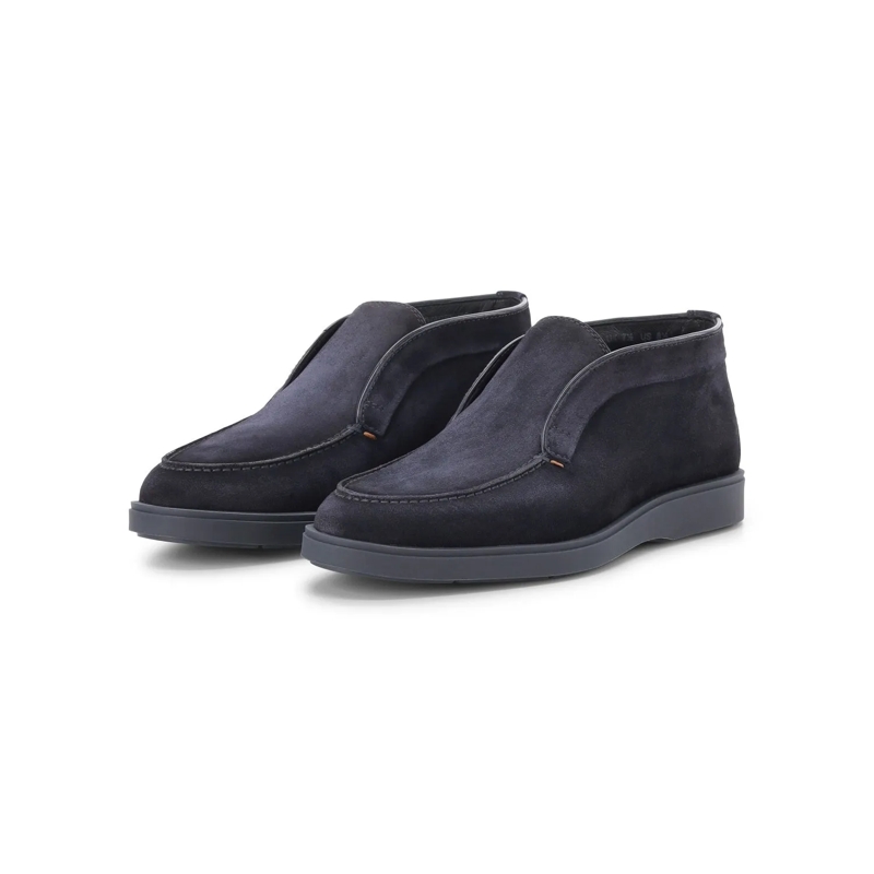 Santoni Stiefeletten Desert Boot aus Veloursleder mit Pelzfutter Dunkelblau