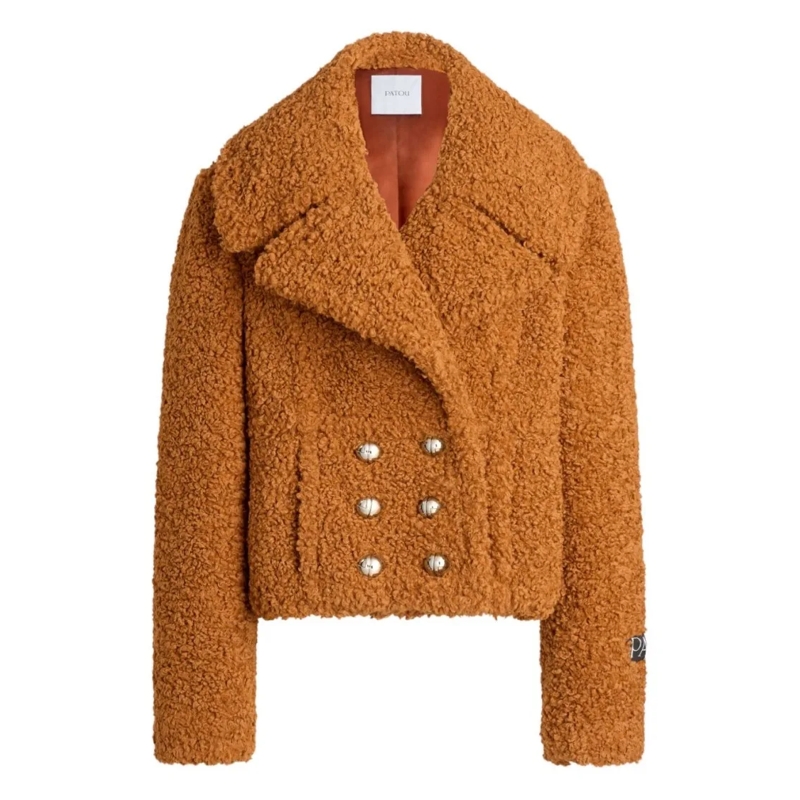 Patou  Cropped Double-Breasted Coat In Sustainable Wool B Orange