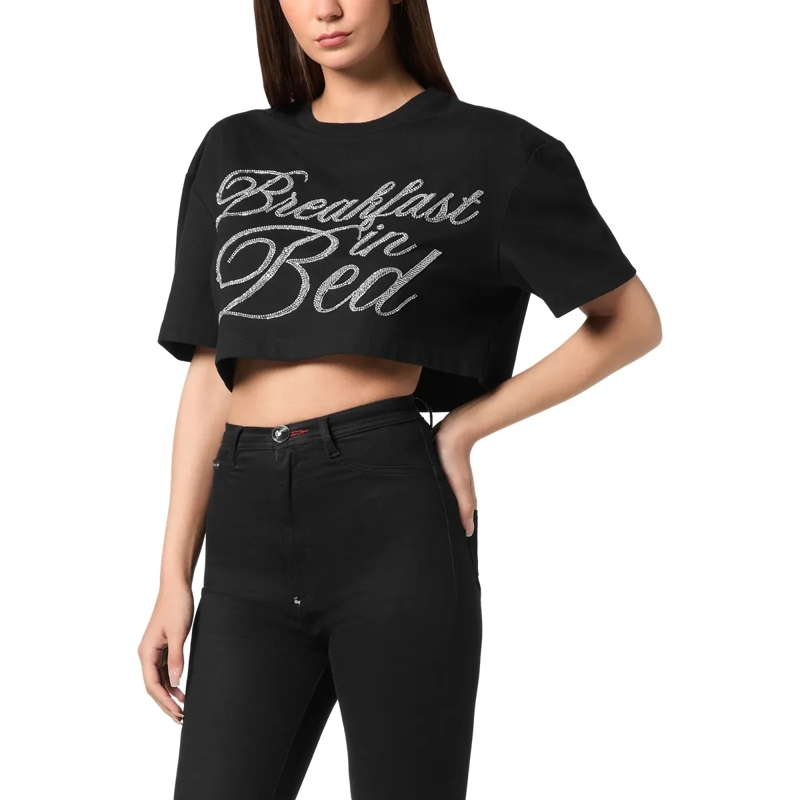 Philipp Plein Top T-Shirt Rundhalsausschnitt Ls Crystal Verziert schwarz(Image 3)