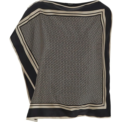 Balmain Asymmetric Monogrammed Scarf Top schwarz 