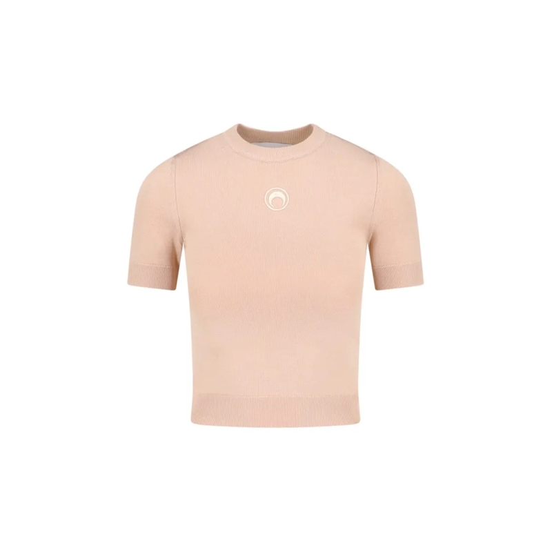 Marine Serre Trui Cropped Short-Sleeve Sweater Neutrals