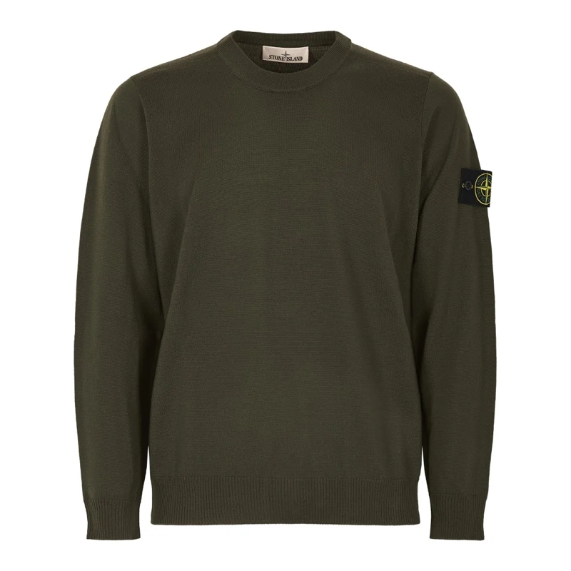Stone Island Pull Fitted Crew Neck Sweater With Distinctive Logo Pat Green