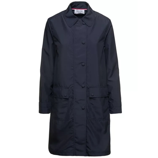 Thom Browne Blue Single-Breasted Trench Coat With Round Collar Blue 