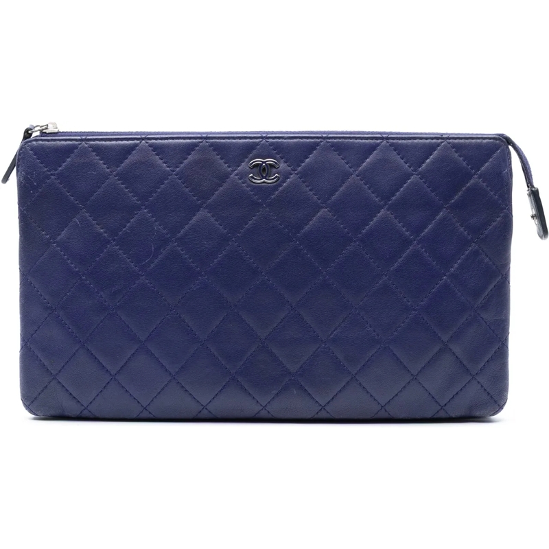 Chanel Pochette CC Quilted Lambskin Double Zip Pouch blau