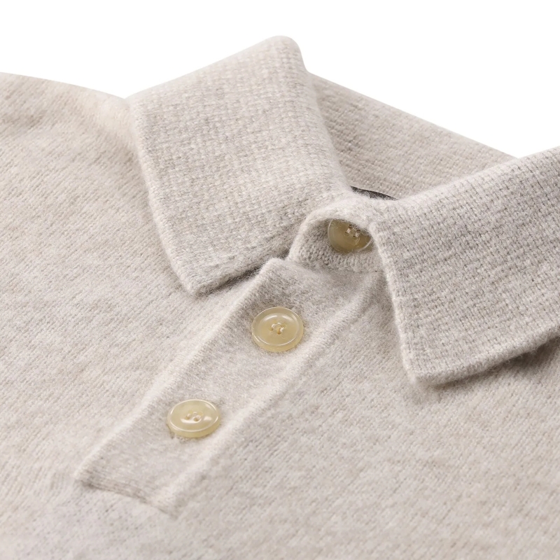 FILIPPO DE LAURENTIIS Polo Pullover aus Kaschmir-Seide-Mix weiß(Image 7)
