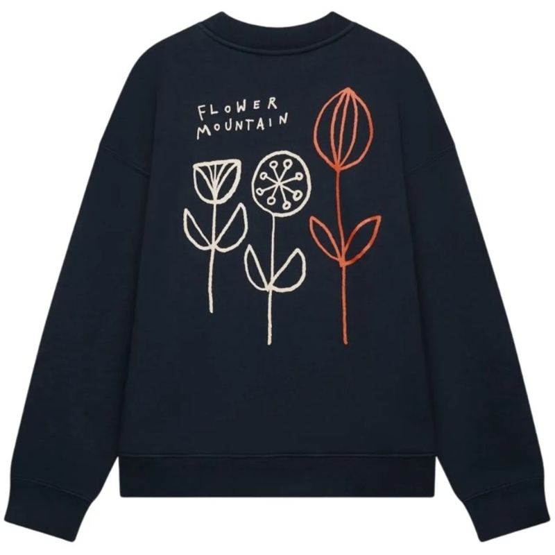 Flower Mountain  Navy Crewneck Sweatshirt With Front And Back Graph Black