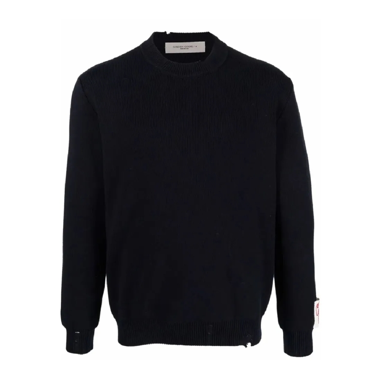 Golden Goose Pull Golden Regular Knit Crew Black