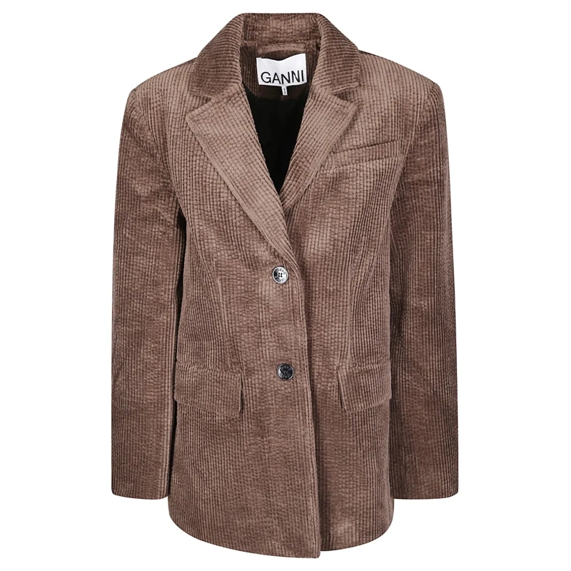 GANNI Blazer Blazer Seersucker Corduroy Brown