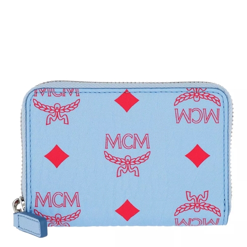 MCM Visetos Original Zip Card Wallet Mini Blue Bell Portafoglio con cerniera