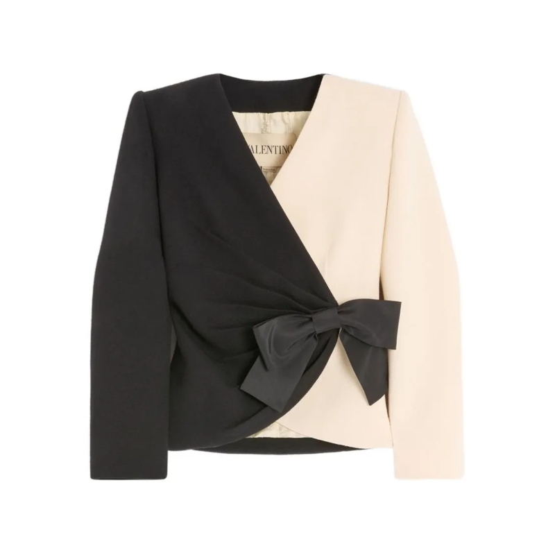 Valentino Garavani Overgangsjas Wool Crepe Jacket With Contrasting Bow Multicolor