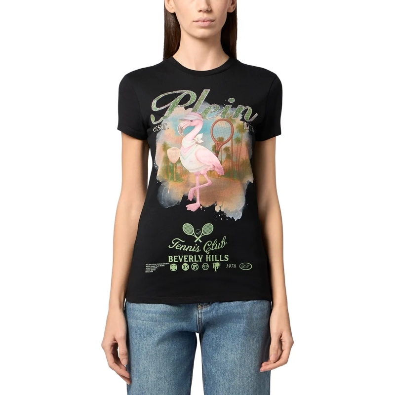 Philipp Plein T-Shirt Sexy Pure Fit T-Shirt Tennis Club Strass schwarz(Image 3)