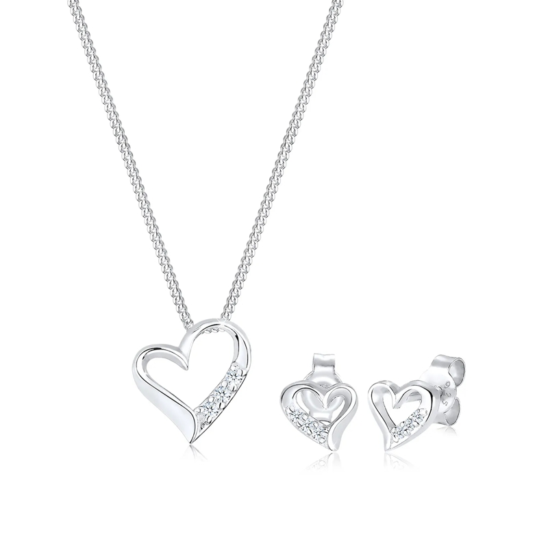 Elli Mittellange Halskette Jewelry Set Ladies heart pendant stud earrings set Silver