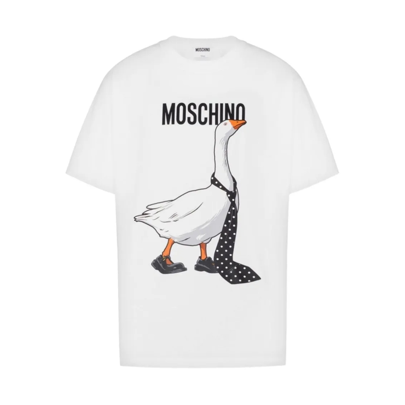 Moschino T-Shirt White Short-Sleeve T-Shirt With Playful Goose Grap White