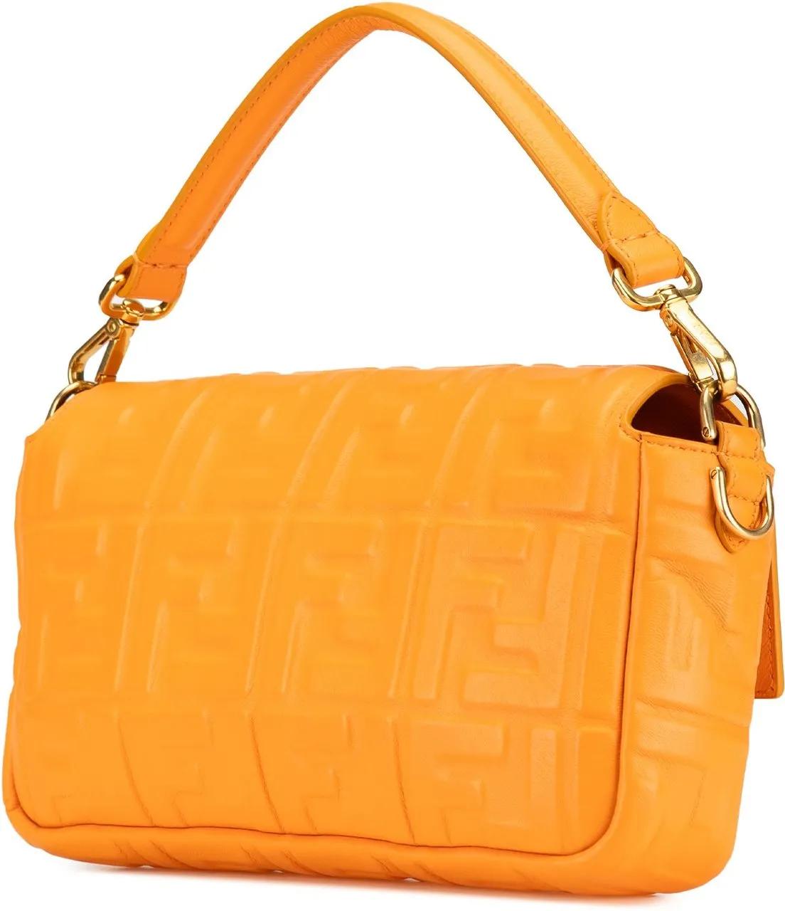 Fendi Shoppers Zucca Embossed Leather Baguette Satchel in oranje