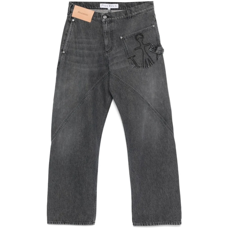 J.W.Anderson Jeans Relaxed Fit Grey Jeans With Diagonal Stitching And Grey