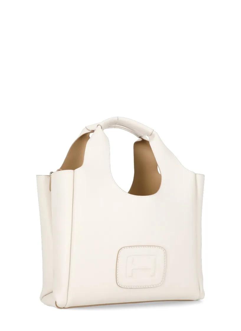 Hogan Hobo bags Ivory Pebbled Leather Shoulder Bag in beige