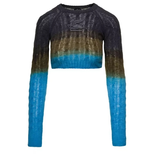 Etro Multicolor Cropped Cable-Knit Sweater With Logo Em Multicolor 