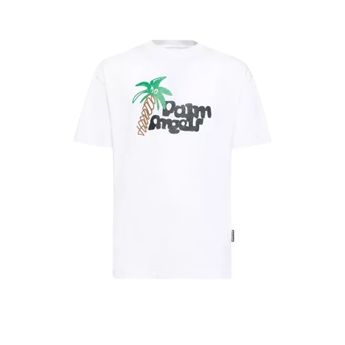 Palm Angels Organic Cotton T-Shirt With Frontal Logo White T-shirts