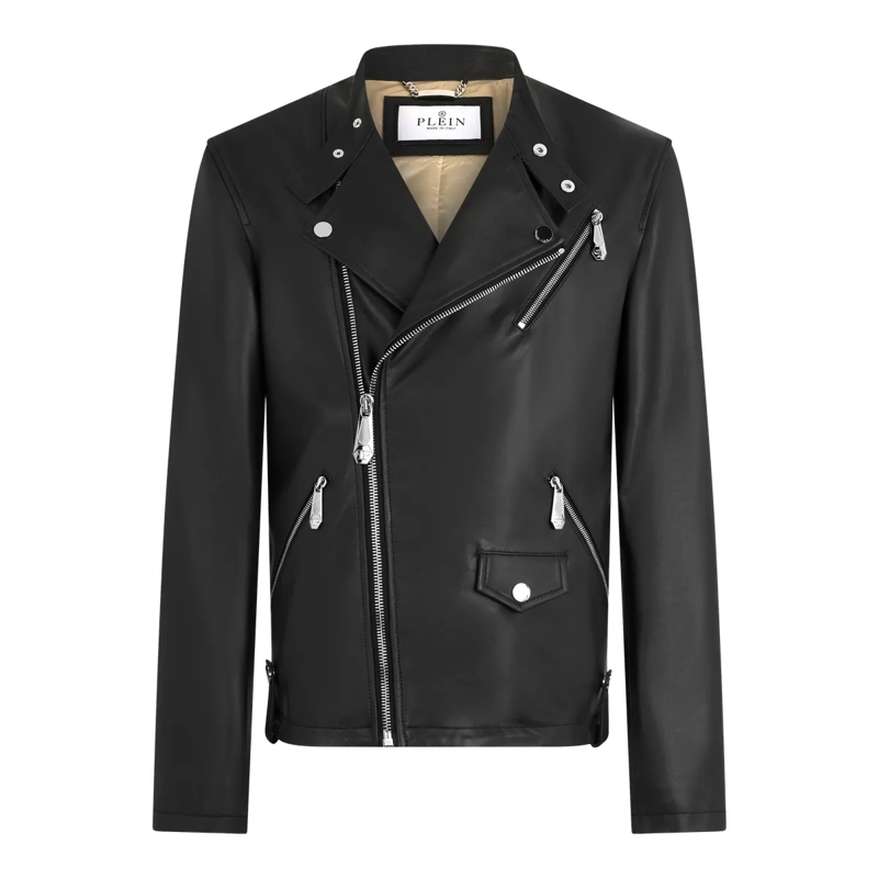 Philipp Plein Lederjacke Nappa Leather Moto Jacket schwarz