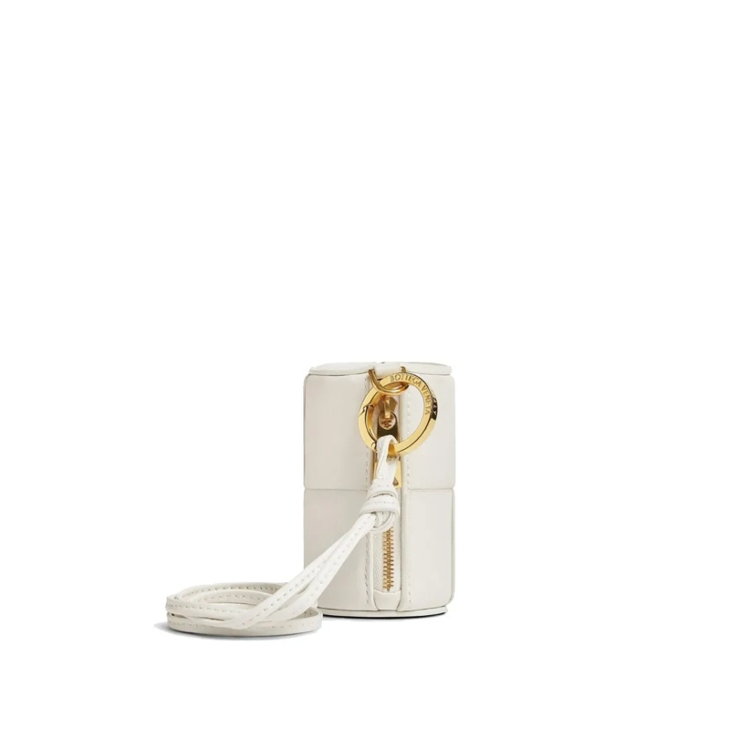 Bottega Veneta Porte-monnaie White Leather Coin Purse With Woven Pattern Neutrals