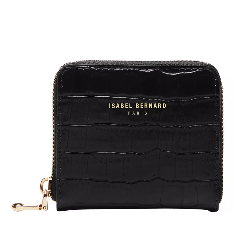 Isabel Bernard Portefeuille à fermeture Éclair Honoré Jules Croco Black Calfskin Leather Zipper W