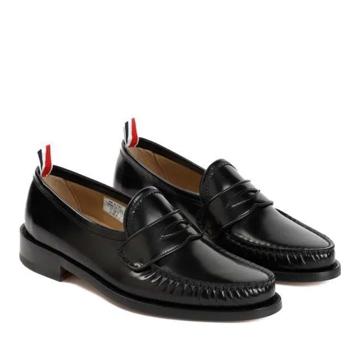 Thom Browne Pleated Varsity Black Calf Leather Loafers Black Loafer