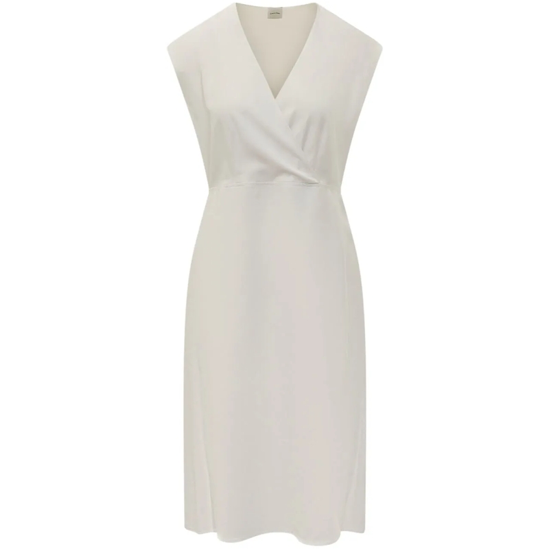 Calvin Klein Maxikleid Abito Midi Smanicato con Scollo a V weiß