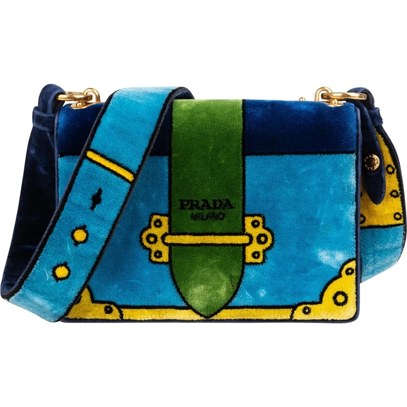 Prada Tote Prada Velvet FW17 Trompe Loeil Crossbody Bag blau