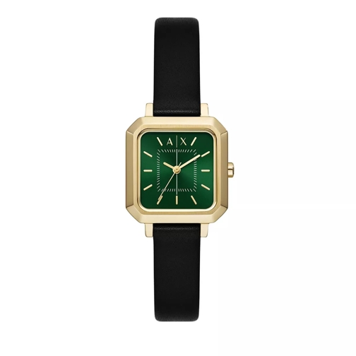 Armani Exchange Armani Exchange Three-Hand Black Leather Watch Gold Quartz Horloge