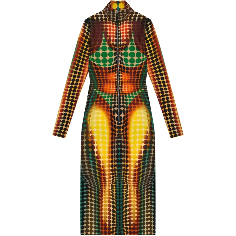 Jean Paul Gaultier Midikleid Re-edition Long Dress High Neck With Long Sleeves  blau