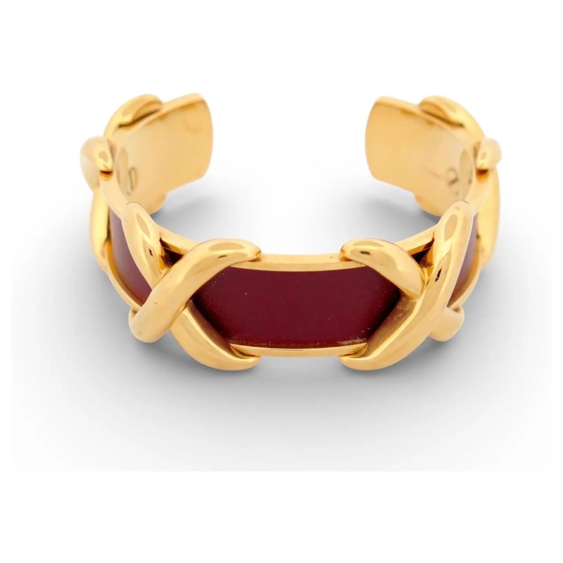 Hermès Armband NEUES HERMES CROISILLONS ARMBAND 15CM ROTLEDER & G gold