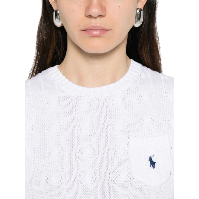 Polo Ralph Lauren Pull Classic Cable Knit Sweater With Round Neckline White(Image 5)