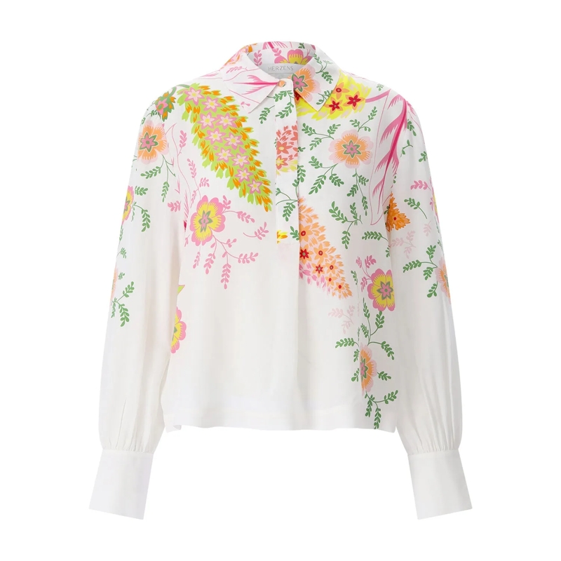 Herzensangelegenheit Chemisier Seidenbluse mit Blumenmuster weiß