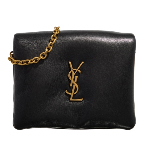 Saint Laurent Calypso Logo Plaque Padded Wallet Black Portemonnee Aan Een Ketting