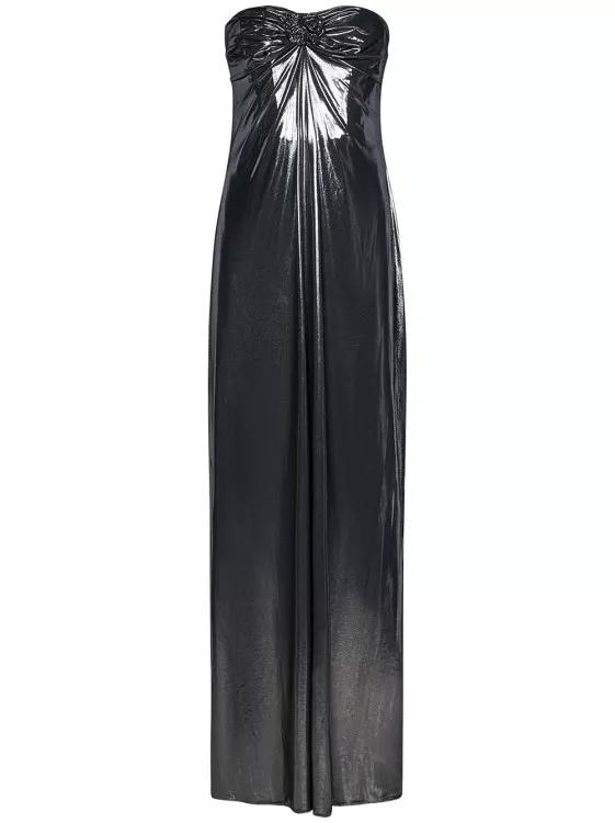 Magda Butrym Silver Strapless Maxi Dress Silver