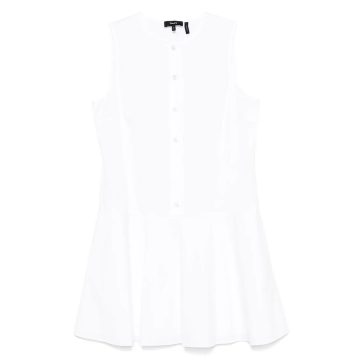 オールインワン・サロペット Theory Flared White Linen Blend Mini Dress Theory Flared White Linen Blend Mini Dress White | Minikleid
