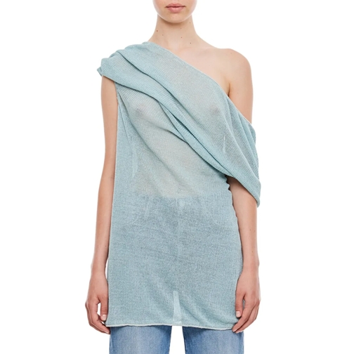 Vitelli Membrane Linen Draped Top Blue Camicette