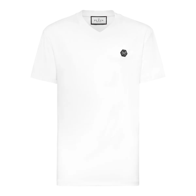 Philipp Plein T-Shirt T-Shirt V-Ausschnitt Ss Hexagon weiss