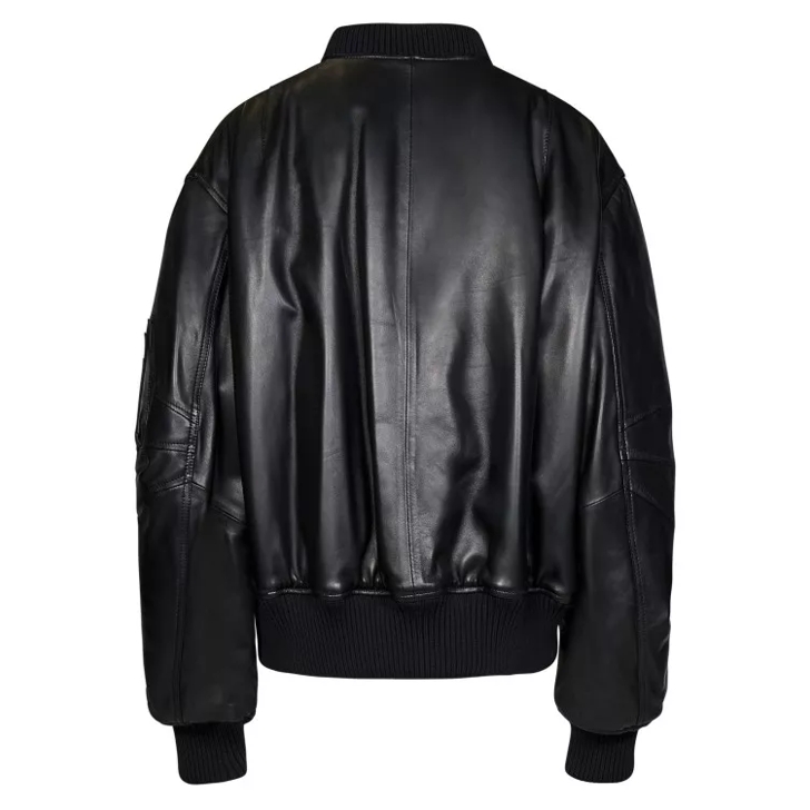 The Attico Black Lamb Leather Oversize Bomber Jacket Black