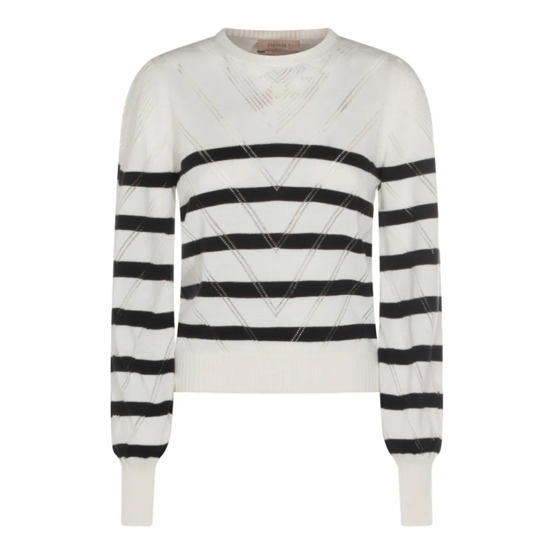 Twin-Set Pullover Lightweight Knit Sweater With Chevron Stripes Grey