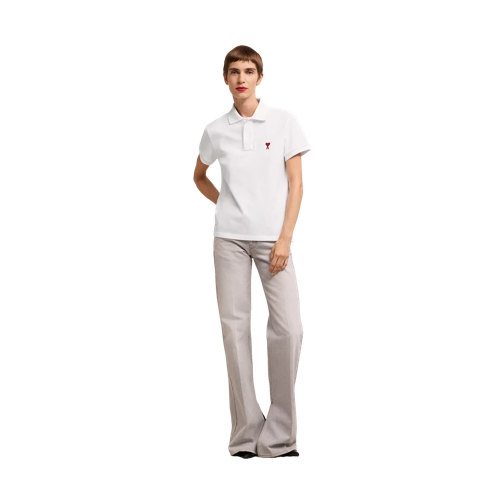 AMI Paris Polo-Shirt mit rotem Ami De Coeur Logo white white 