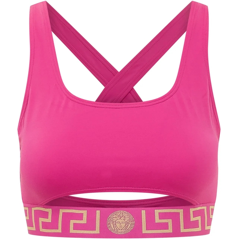 Versace  Top Bikini con Spalline Incrociate e Fascia Logata rose