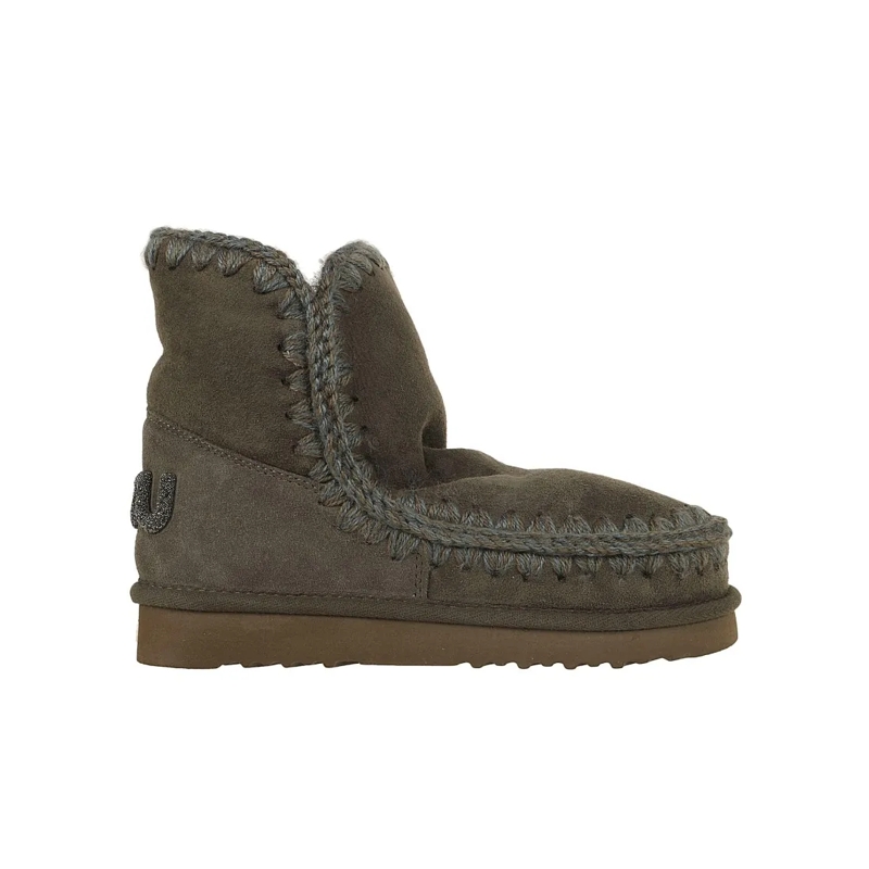 Mou Bottes Ankle-Length Glitter Logo Boots In Soft Sheepskin Green