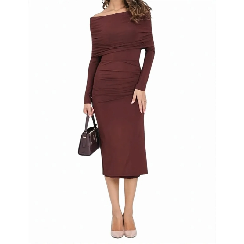 Max Mara Midi-jurk Burgundy Jersey Midi Dress With Asymmetrical Gathe White